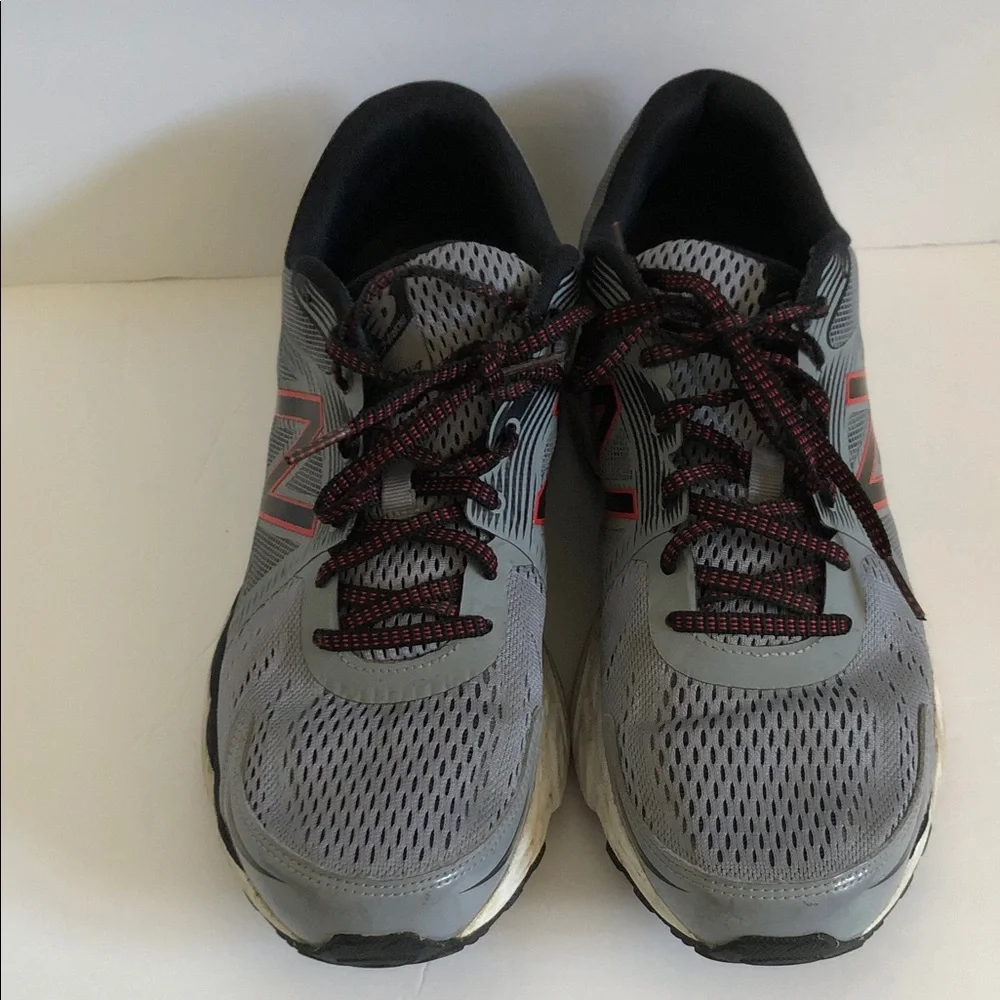 New Balance Gray Athletic Shoes with Red-Accented Laces